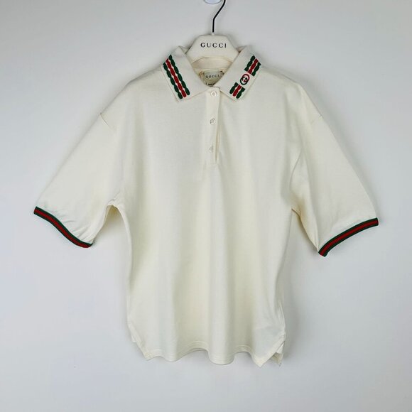 NWT Gucci Kids Web embroidered polo shirt in white size 10
